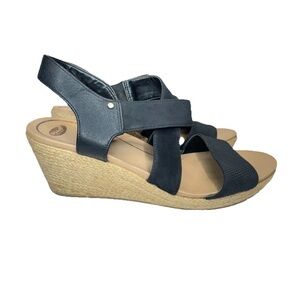 Dr. Scholls Womens Emerge Wedge Heel Black Slip On Comfort Sandals Size 9.5